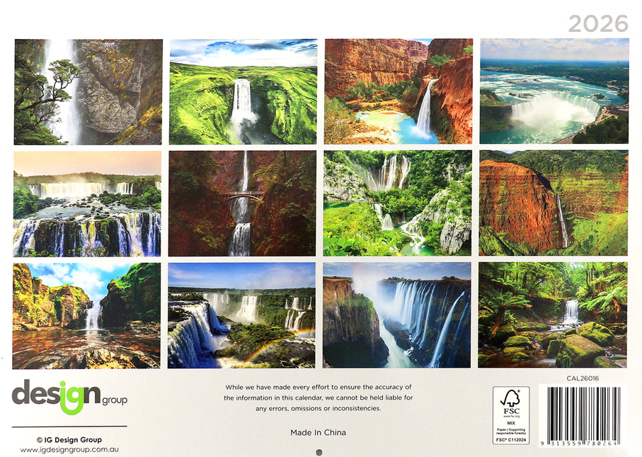Waterfalls 2026 Rectangle Wall Calendar 16 Months Hanging Planner New Year Gift