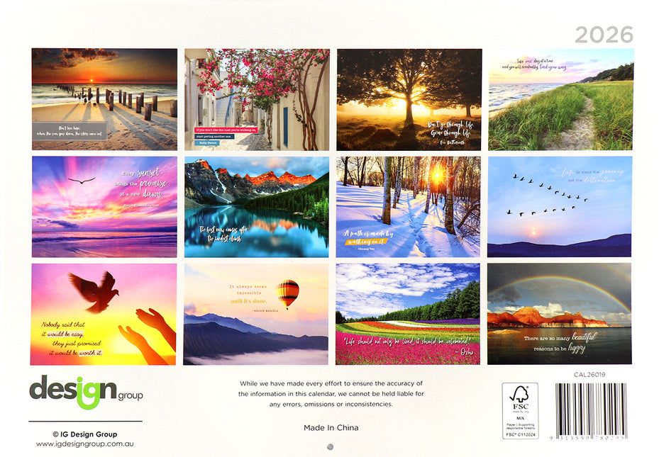 Inspirationals - 2026 Rectangle Wall Calendar 16 Months Hanging Planner Gift