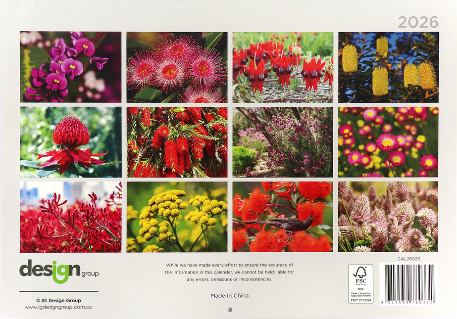 Australian Natives 2026 Rectangle Wall Calendar 16 Months Hanging Flower Planner