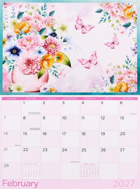 Elegance Floral 2027 Rectangle Wall Calendar 16 Months Hanging Botanical Planner