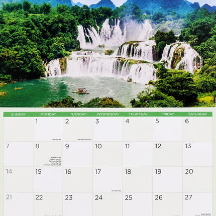 Waterfalls - 2027 Rectangle Wall Calendar 16 Months Scenic Nature Views Planner