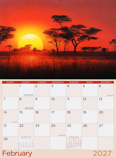Sunsets & Beaches - 2027 Rectangle Wall Calendar 16 Month Coastal Lovers Planner