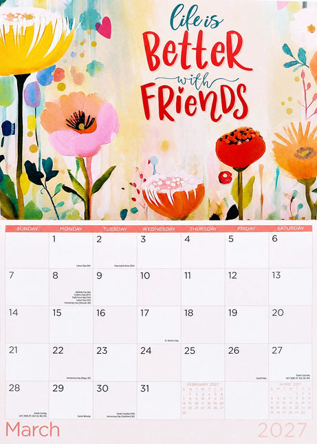 Freshly Picked Words - 2027 Rectangle Wall Calendar 16 Months Positivity Planner