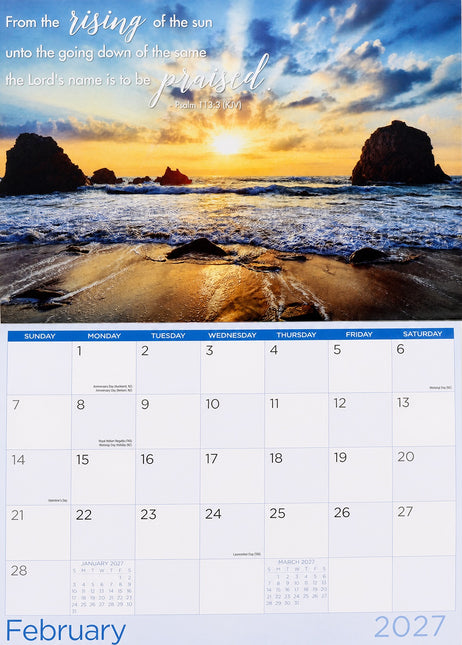 Psalms - 2027 Rectangle Wall Calendar 16 Months Faithful Homes New Year Planner