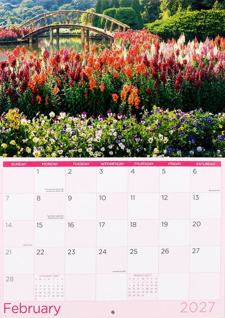 Gardens - 2027 Rectangle Wall Calendar 16 Months Flower Lovers New Year Planner