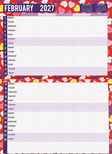Family Home Organiser - 2027 Rectangle Wall Calendar 14 Months Hanging Planner