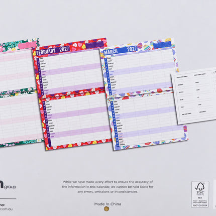 Family Home Organiser - 2027 Rectangle Wall Calendar 14 Months Hanging Planner
