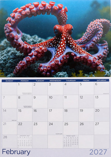 Ocean Animals 2027 Rectangle Wall Calendar 16 Month Marine Life New Year Planner