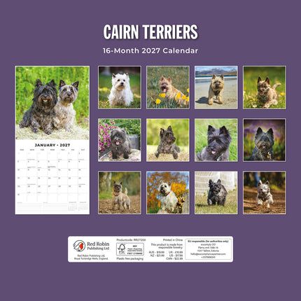 Cairn Terriers 2027 square wall calendar - back cover