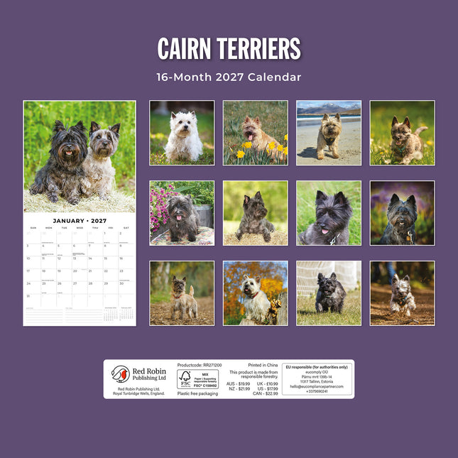Cairn Terriers 2027 square wall calendar - back cover