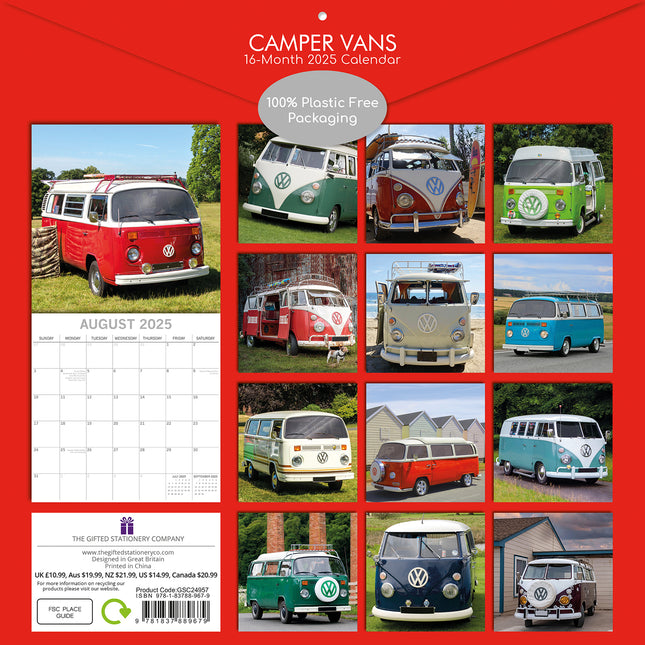 Camper Vans 2025 Square Wall Calendar 16 Months Christmas New Year Planner Gift