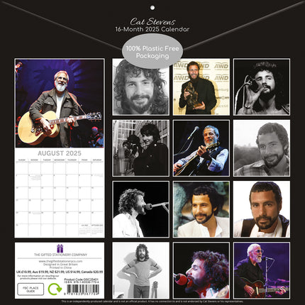 Cat Stevens - 2025 Square Wall Calendar 16 Months Premium New Year Planner Gift