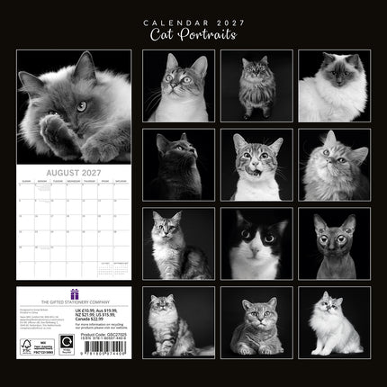 Cat Portraits 2027 Premium Square Wall Calendar back cover