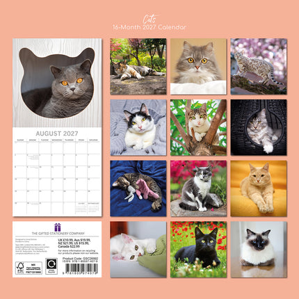 Cats 2027 Premium Square Wall Calendar back cover