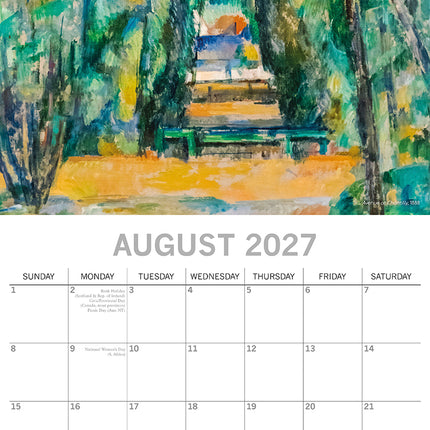 Cezanne 2027 Premium Square Wall Calendar August sample page
