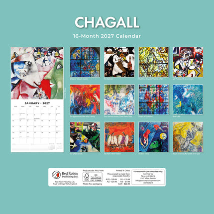 Chagall 2027 square wall calendar - back cover