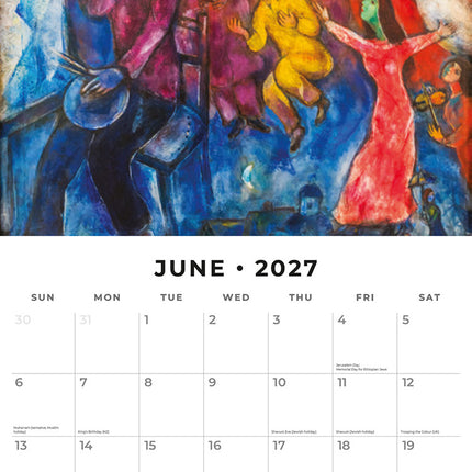 Chagall 2027 square wall calendar - monthly calendar spread