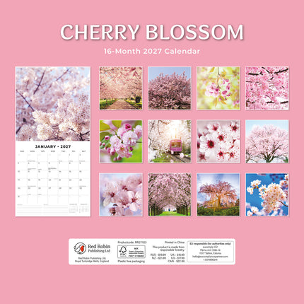 Cherry Blossom 2027 square wall calendar - back cover