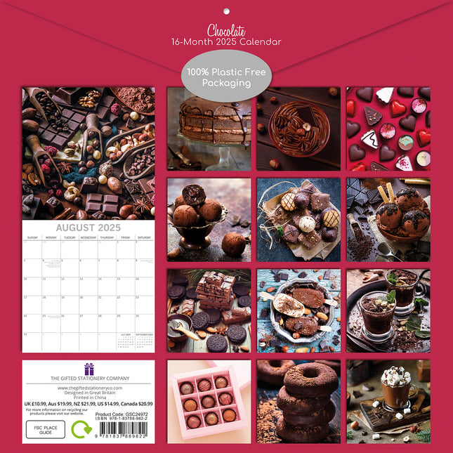 Chocolate 2025 Square Wall Calendar Food 16-Month Christmas Premium Planner Gift