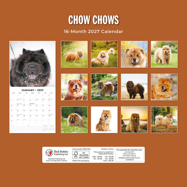 Chow Chows 2027 square wall calendar - back cover