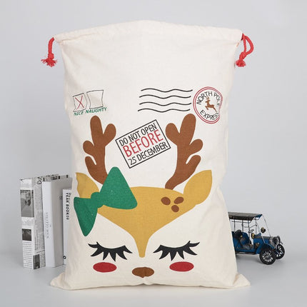 50x70cm Canvas Hessian Christmas Santa Sack Xmas Stocking Reindeer Kids Gift Bag - Zmart Australia