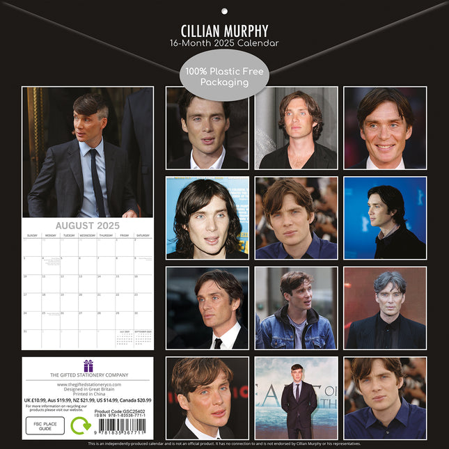 Cillian Murphy 2025 Square Wall Calendar 16 Months Premium New Year Planner Gift