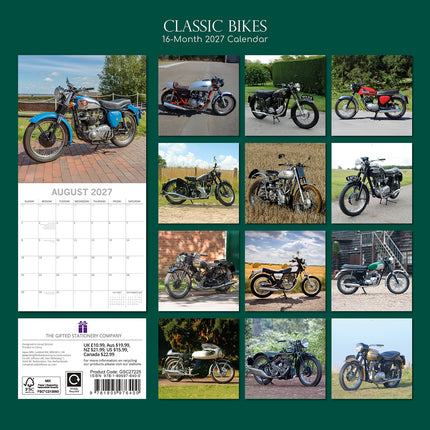 Classic Bikes 2027 Premium Square Wall Calendar back cover