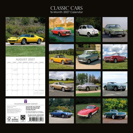 Classic Cars 2027 Premium Square Wall Calendar back cover