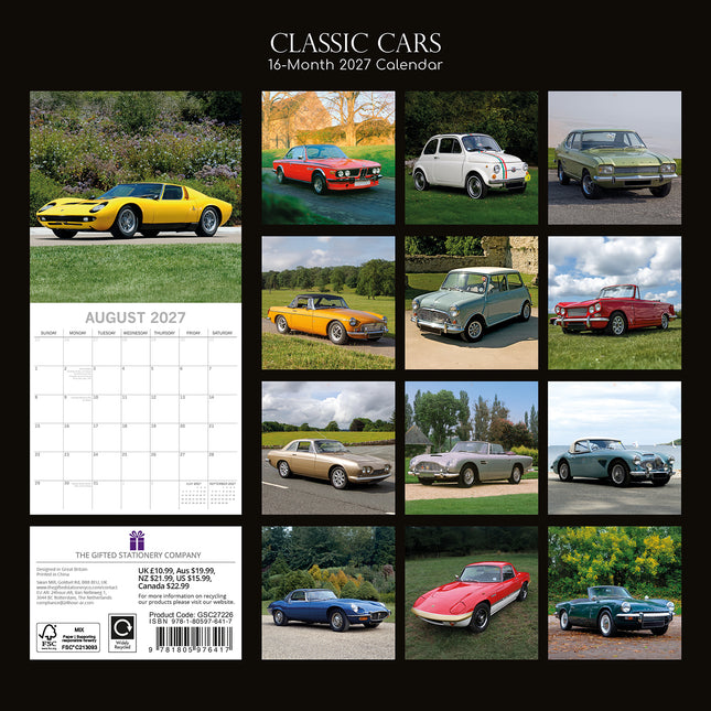 Classic Cars 2027 Premium Square Wall Calendar back cover