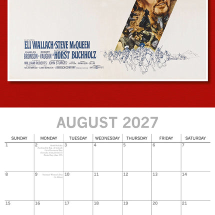 Classic Movie Posters 2027 Premium Square Wall Calendar August sample page