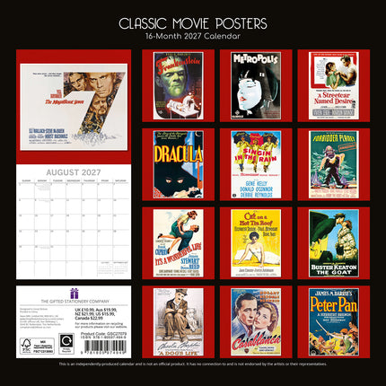 Classic Movie Posters 2027 Premium Square Wall Calendar back cover