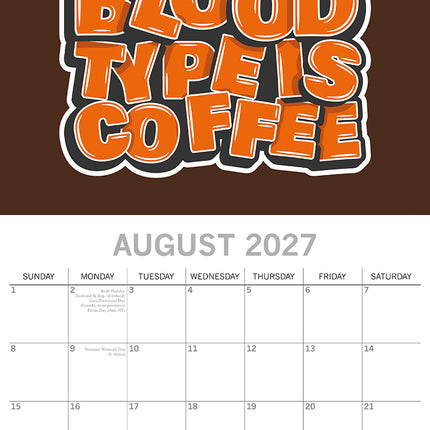 Coffee 2027 Premium Square Wall Calendar August sample page