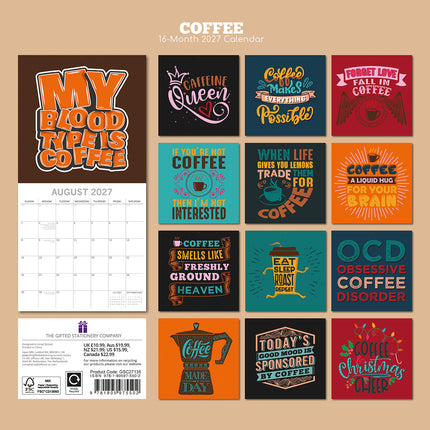 Coffee 2027 Premium Square Wall Calendar back cover