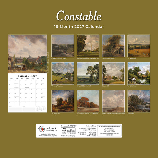 Constable 2027 square wall calendar - back cover