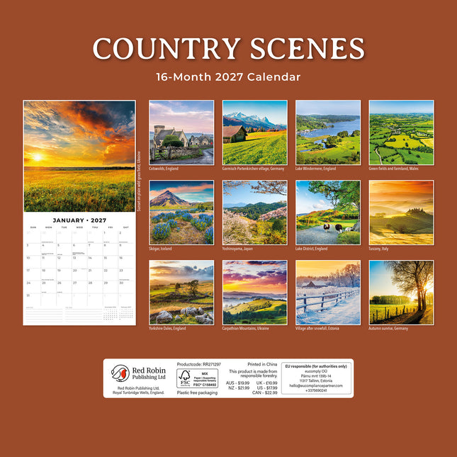 Country Scenes 2027 square wall calendar - back cover