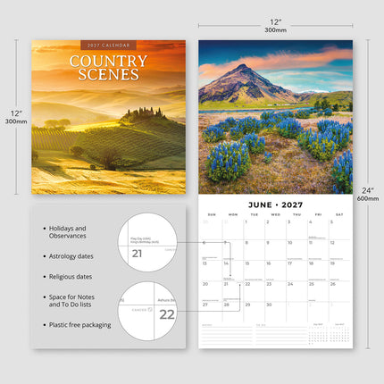 Country Scenes 2027 square wall calendar - product specifications