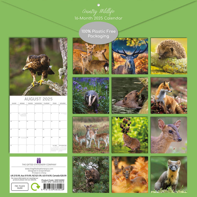 Country Wildlife - 2025 Square Wall Calendar Animals 16 Months Premium Planner