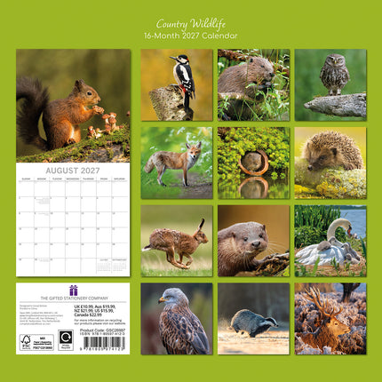 Country Wildlife 2027 Square Wall Calendar back cover
