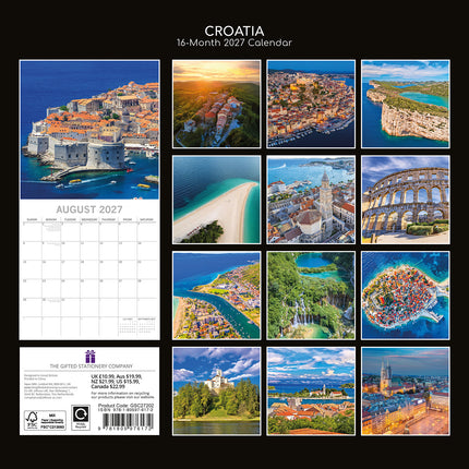 Croatia 2027 Premium Square Wall Calendar back cover