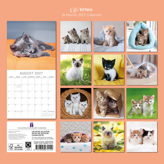 Cute Kittens 2027 Square Wall Calendar back cover
