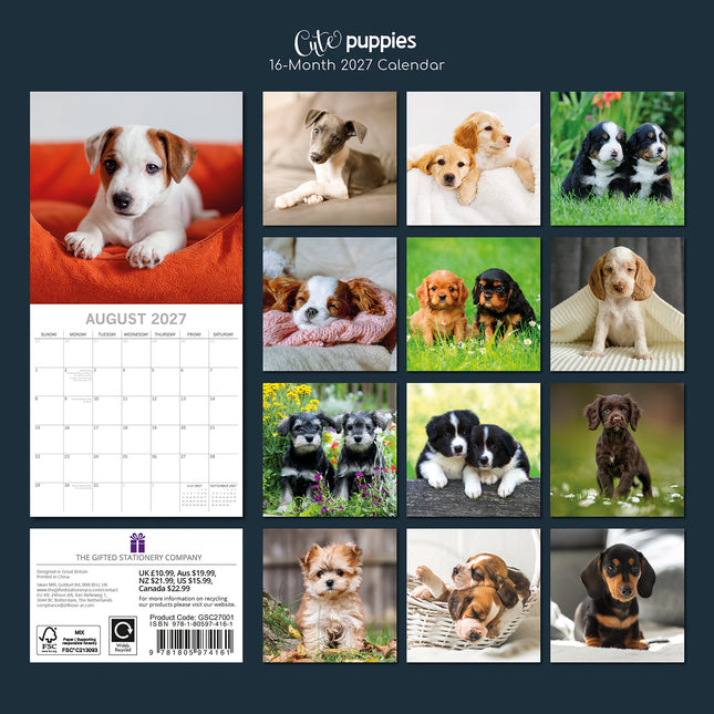 Cute Puppies 2027 Square Wall Calendar back cover