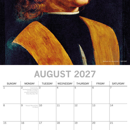 Da Vinci 2027 Premium Square Wall Calendar August sample page