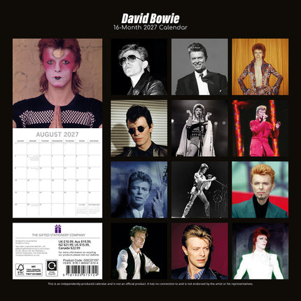 David Bowie 2027 Premium Square Wall Calendar back cover