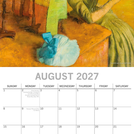 Degas 2027 Premium Square Wall Calendar August sample page