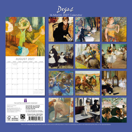 Degas 2027 Premium Square Wall Calendar back cover