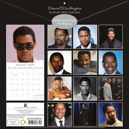 Denzel Washington - 2025 Square Wall Calendar 16 Months New Year Planner Gift