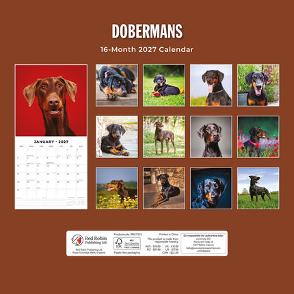 Dobermans 2027 square wall calendar - back cover