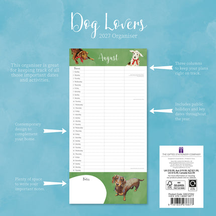 Dog Lovers Organiser 2027 Premium Square Wall Calendar back cover