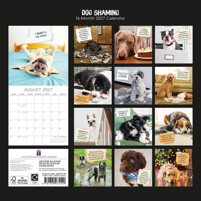 Dog Shaming 2027 Premium Square Wall Calendar back cover