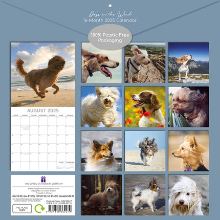 Dogs in the Wind - 2025 Square Wall Calendar Pets Animals 16 Months Planner Gift